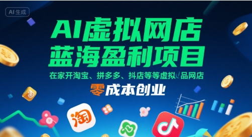 AI虚拟网店蓝海盈利项目，在家开淘宝、拼多多、抖店等虚拟品网店，零成本创业-网赚知识点