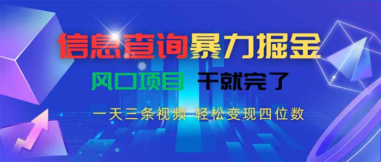 信息查询暴力掘金，一天三条视频 轻松变现四位数，风口项目干就完了-网赚知识点