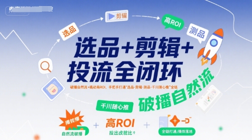 选品+剪辑+投流全闭环，破播自然流+撬动高ROI，手把手打通“选品-剪辑-测品-千川随心推”全链-网赚知识点