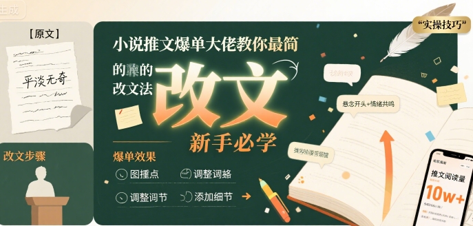 小说推文爆单大佬教你最简单的改文方法实操课，新手必学-网赚知识点