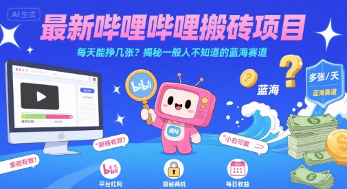 最新哔哩哔哩上B站搬砖项目，每天能挣几张？揭秘一般人不知道的蓝海赛道-网赚知识点