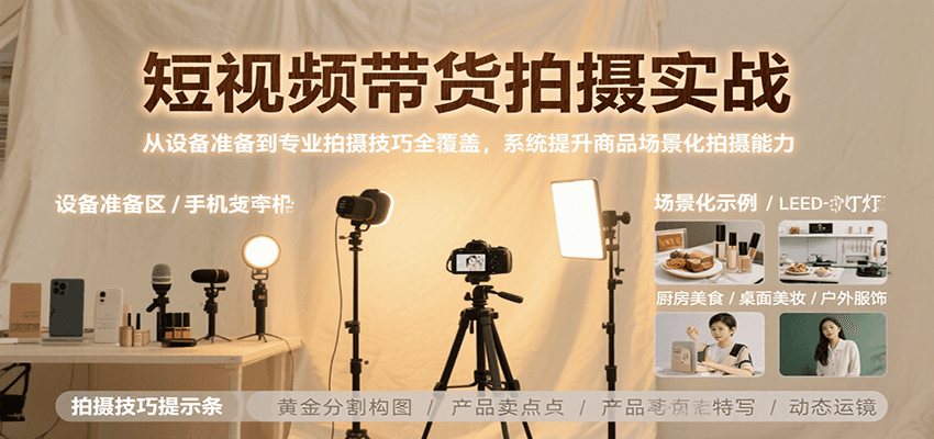 短视频带货拍摄实战，从设备准备到专业拍摄技巧全覆盖，系统提升商品场景化拍摄能力-网赚知识点