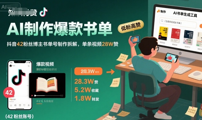 AI制作爆款书单，抖音42粉丝博主书单号制作拆解，单条视频28W赞-网赚知识点