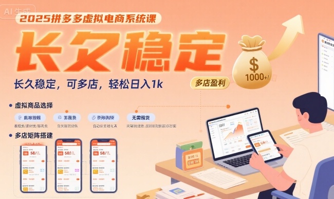2025拼多多虚拟电商系统课,长久稳定,可多店,轻松日入1k-网赚知识点