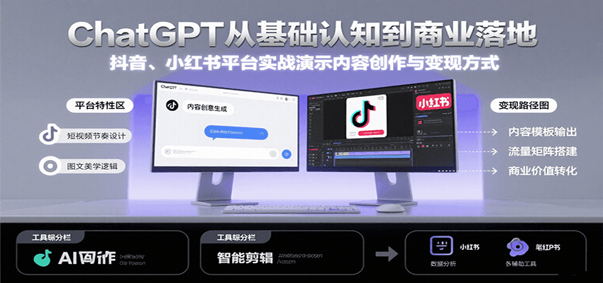 ChatGPT从基础认知到商业落地，实战演示抖音、小红书等平台的内容创作与变现-网赚知识点