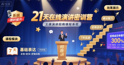 21天在线演讲密训营，王牌演讲招商课程系统-网赚知识点