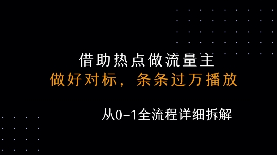 借力热点，乘顺风车玩流量主，条条过万播放， 每月收益5k+，从0-1全流程详细拆解-网赚知识点
