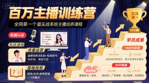 百万主播训练营，全网第一个最实战系统主播培养课程-网赚知识点