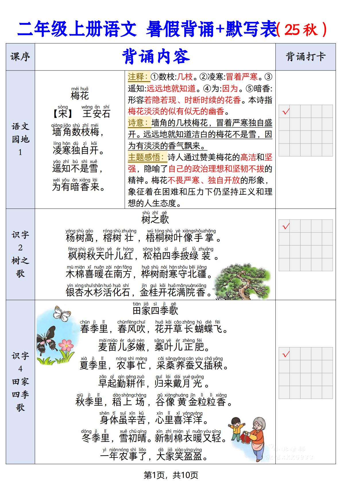 二上语文【25秋-暑假背诵+默写表】-网赚知识点