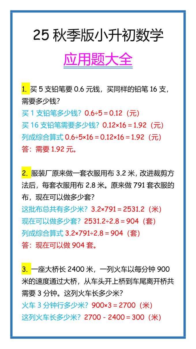 【2025秋新版】小升初数学应用题大全-网赚知识点