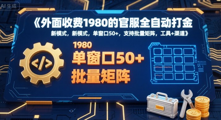 外面收费1980的官服全自动打金，新模式，单窗口50+，支持批量矩阵，工具+渠道【揭秘】-网赚知识点