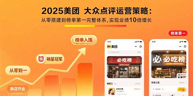 2025美团 大众点评运营策略:从零搭建到榜单第一完整体系,实现业绩10倍增长-网赚知识点