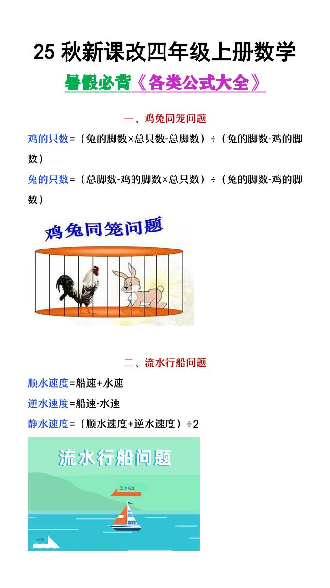 【2025秋新版】四年级上册数学各类公式汇总-网赚知识点