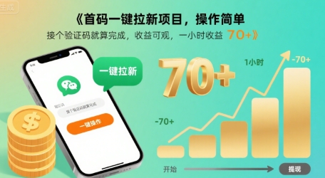 首码一键拉新项目，操作简单，接个验证码就算完成，收益可观， 一小时收益70+【揭秘】-网赚知识点