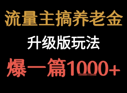 流量主之养老金升级版玩法  爆一篇收益1k+-网赚知识点