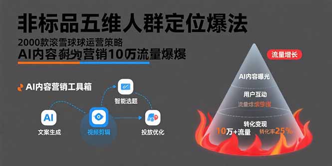 非标品五维人群定位法，2000款滚雪球运营策略，AI内容营销10万流量引爆-网赚知识点