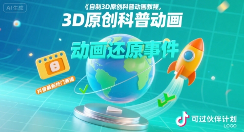 自制3D原创科普动画教程，动画还原事件，抖音最新热门赛道，可过伙伴计划-网赚知识点
