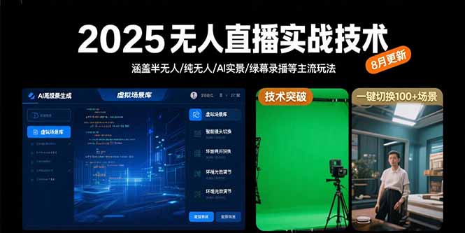2025无人直播实战技术-8月，涵盖半无人/纯无人/AI实景/绿幕录播等主流玩法-网赚知识点