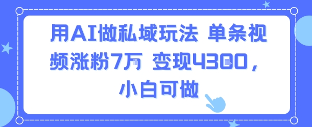 用AI做私域玩法，单条视频涨粉7W变现4.3k，小白可做-网赚知识点