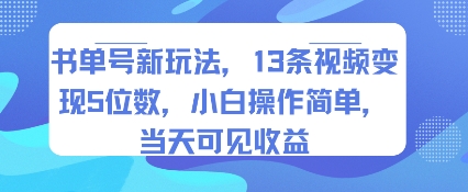 书单号新玩法，13条视频变现5位数，小白操作简单，当天可见收益-网赚知识点