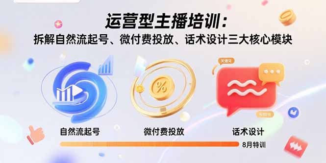 运营型主播培训：拆解自然流起号、微付费投放、话术设计三大核心模块-8月-网赚知识点