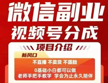 微信副业视频号分成，不直播 不卖货 不露脸，三五分钟即可完成一条作，每日收益几十、几张不等-网赚知识点