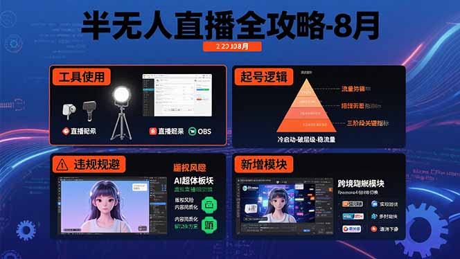 半无人直播全攻略-8月：工具使用+起号逻辑+违规规避,新增AI超体与跨境模块-网赚知识点