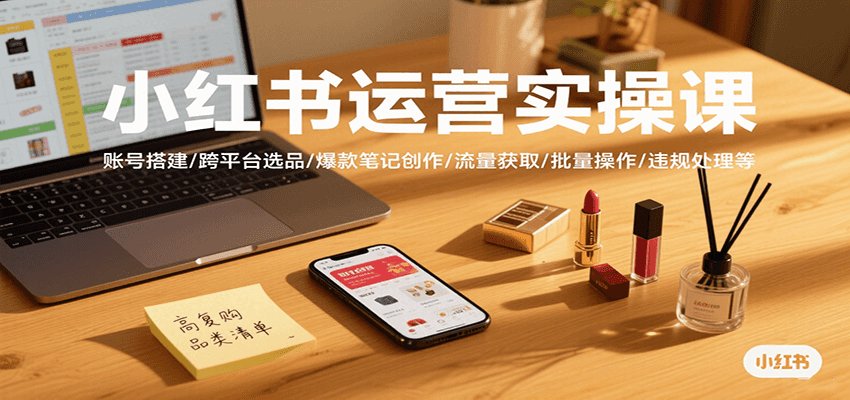 小红书运营实操课，账号搭建/跨平台选品/爆款笔记创作/流量获取/批量操作/违规处理等-网赚知识点