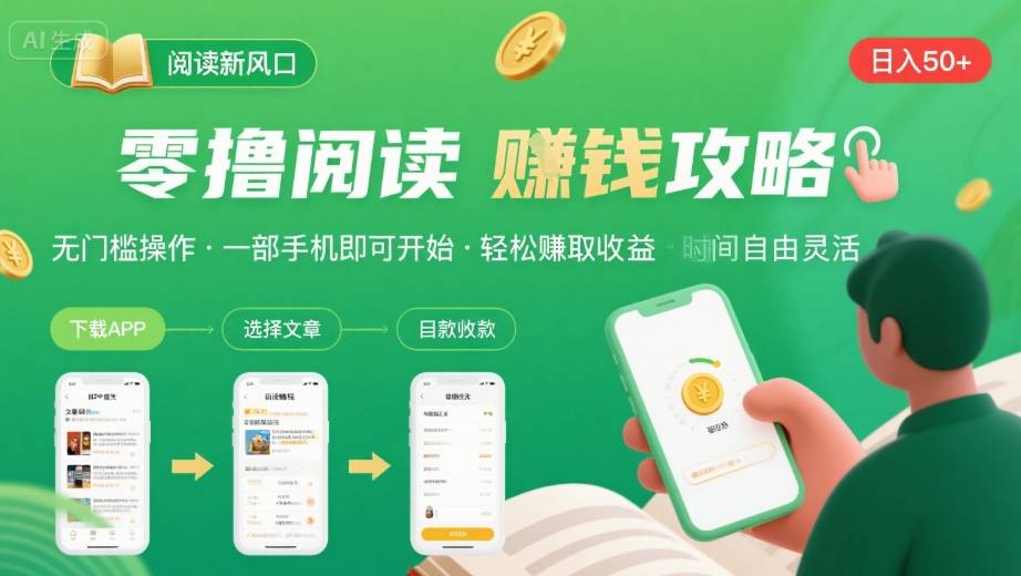 零撸阅读新风口,无门槛轻松挣,一部手机,日入 50-3张【揭秘】-网赚知识点
