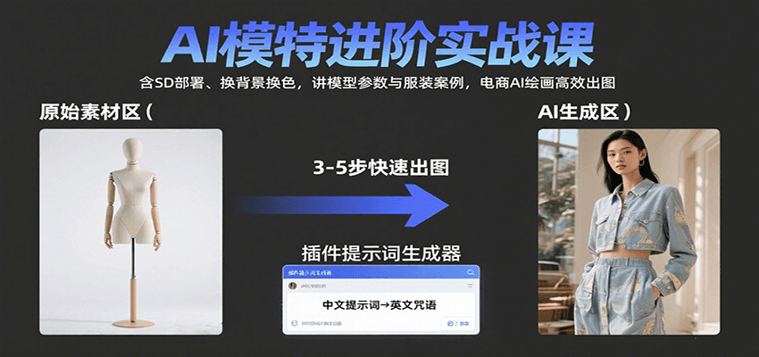 AI模特进阶实战课：含SD部署、换背景换色，讲模型参数与服装案例，电商AI绘画高效出图-网赚知识点