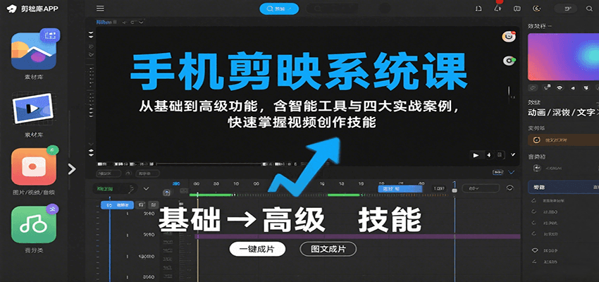 手机剪映系统课，从基础到高级功能，含智能工具与四大实战案例，快速掌握视频创作技能-网赚知识点