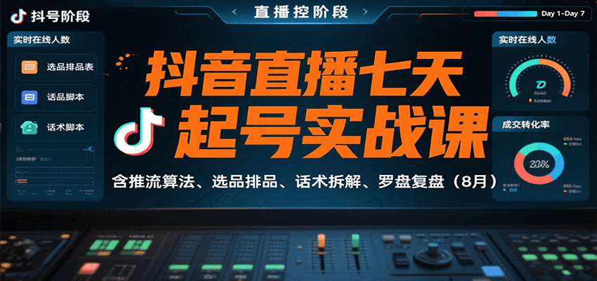 抖音直播七天起号实战课：含推流算法、选品排品、话术拆解、罗盘复盘(8月)-网赚知识点