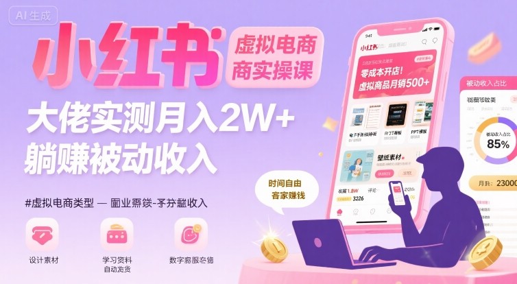 小红书虚拟电商，大佬实测月入2W+，实现被动收入-网赚知识点
