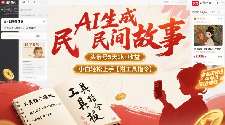 AI生成民间故事，头条号5天1k+，小白轻松上手【附工具指令】-网赚知识点