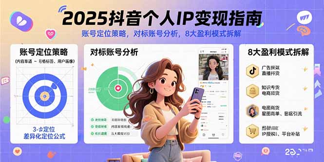 2025抖音个人IP变现指南，账号定位策略，对标账号分析，8大盈利模式拆解-网赚知识点