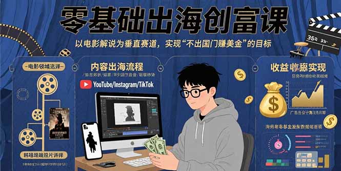 零基础出海创富课：以电影解说为垂直赛道，实现不出国门赚美金的目标-网赚知识点