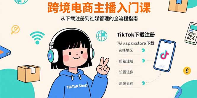 跨境电商主播入门课，TikTok下载注册，支付工具配置，社媒账号管理全流程-网赚知识点