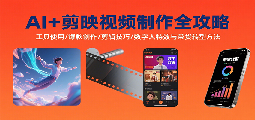 AI+剪映视频制作全攻略：工具使用/爆款创作/剪辑技巧/数字人特效与带货转型方法-网赚知识点