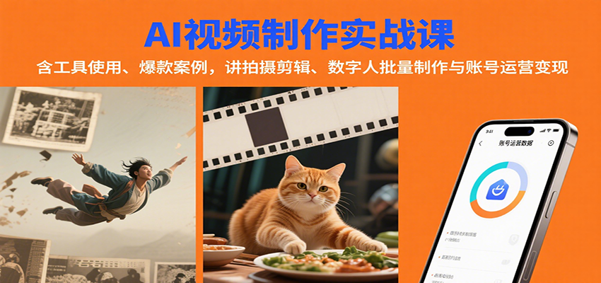 AI视频制作实战：含工具使用、爆款案例，讲拍摄剪辑、数字人批量制作与账号运营变现-网赚知识点
