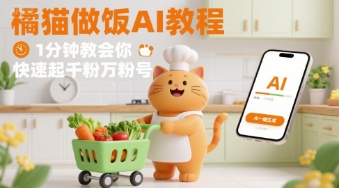 有趣的橘猫买菜做饭视频，用AI一键搞定，1分钟教会你，快速起千粉万粉号-网赚知识点