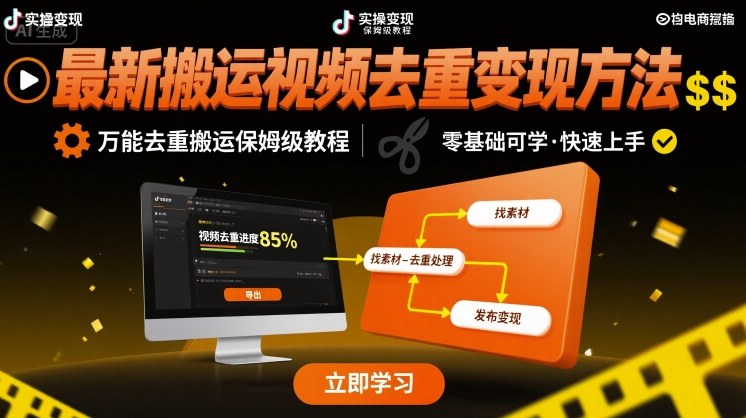 最新搬运视频去重变现方法，万能去重搬运保姆级教程-网赚知识点