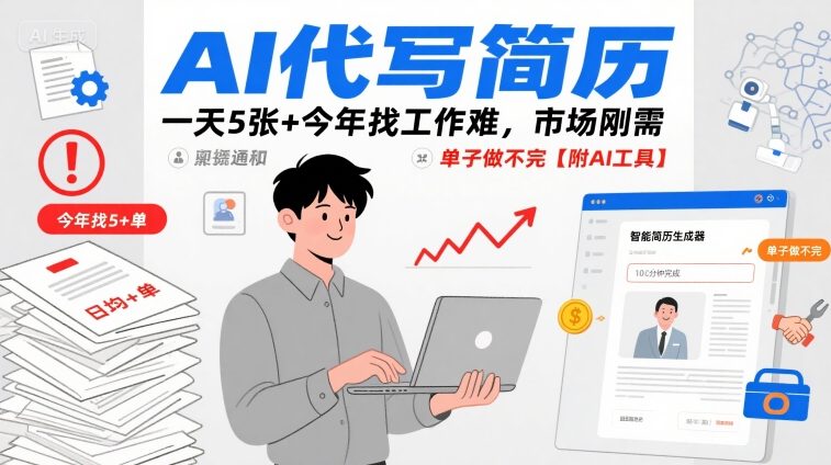 AI代写简历,一天5张+今年找工作难,市场刚需,单子做不完【附AI工具】-网赚知识点