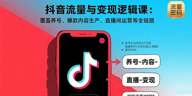 抖音流量与变现逻辑课:覆盖养号、爆款内容生产、直播间运营等全链路-网赚知识点