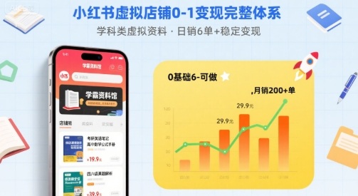 小红书虚拟店铺0-1变现完整体系：卖学科类虚拟资料，一天6张+，很稳定【已完结】-网赚知识点